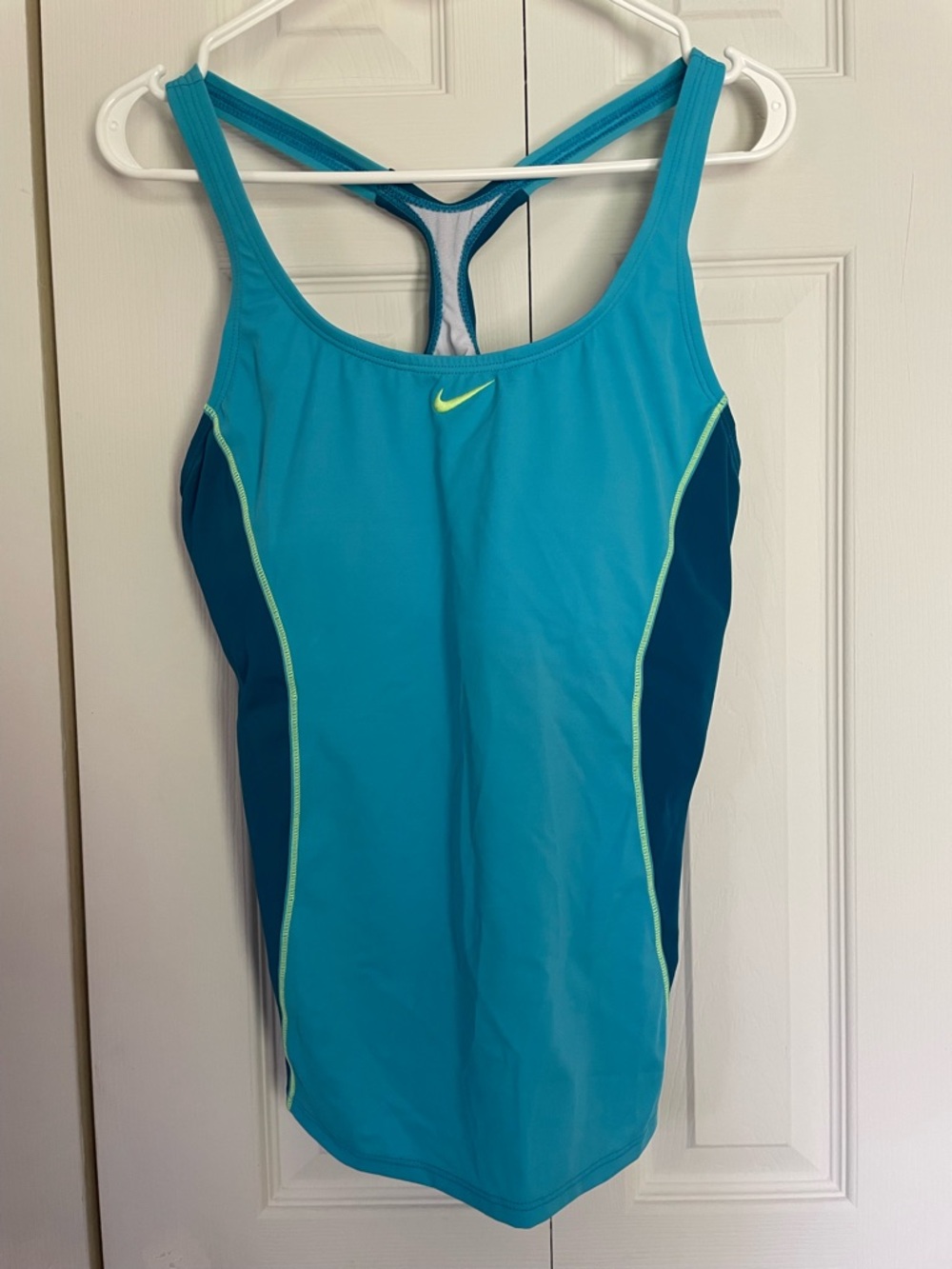 Nike Turquoise & Navy Racerback Swim Suit with Lime Accent